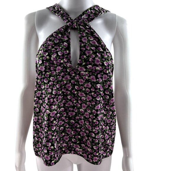 NWT Zara Womens XS Black Purple Floral Twist Halter Top Coachella Festival Flowy - Picture 1 of 10
